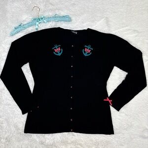 Sourpuss Black Cardigan with Pink and Green Anchor Accents